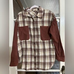 Women's Plaid Button Down Shirt with Brown Accents